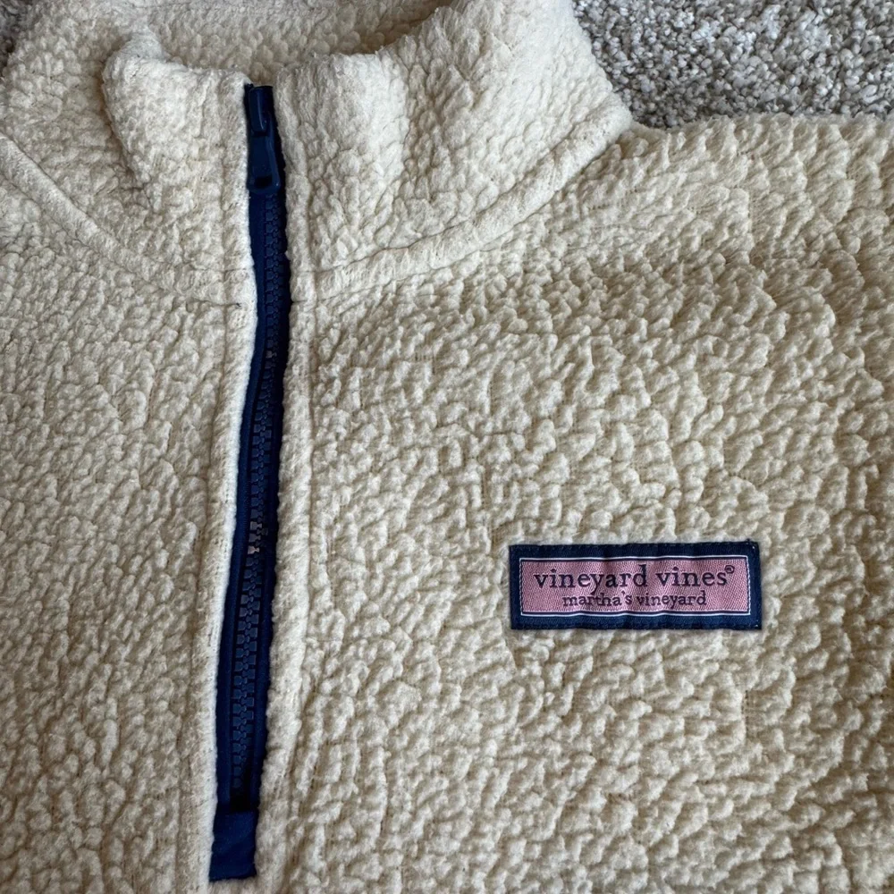 Vineyard Vines Kids Sherpa Harbor Fleece Half Zip Pullover | Large (16) | Cream